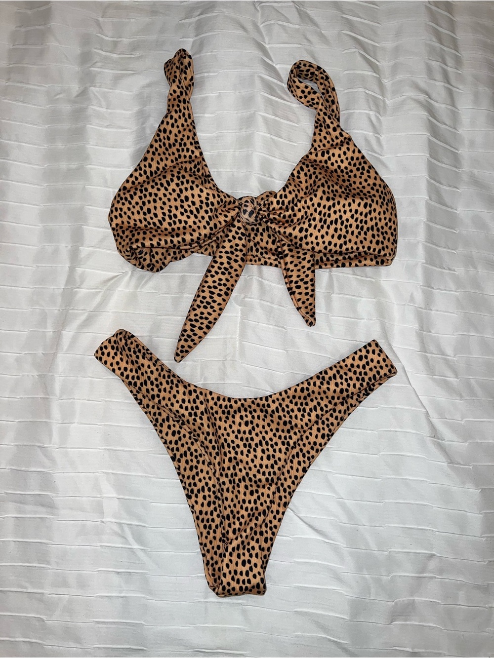 Leopard Print Swim Set Tie Bikini - Tan / Black - SIZE SMALL